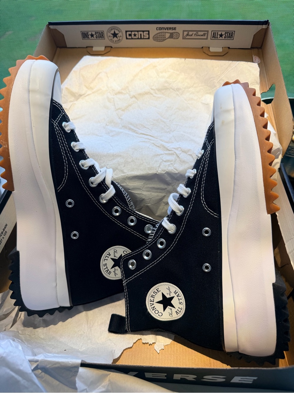 Converse Black and White High-Top Platform Sneakers with Gum Tread